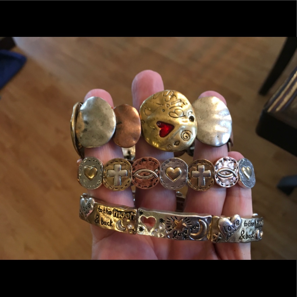Spiritual Themed 3 Stretchy Metal Bracelets